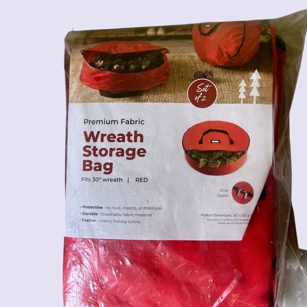 30 Inch Wreath Storage Bags 2 Pack Waterproof Dual Zipper Handle Red NWT